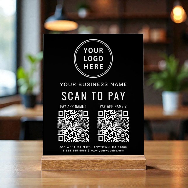 Scan to Pay QR Code Black Tabletop (Scan to Pay QR Code Black Tabletop Acrylic Sign)