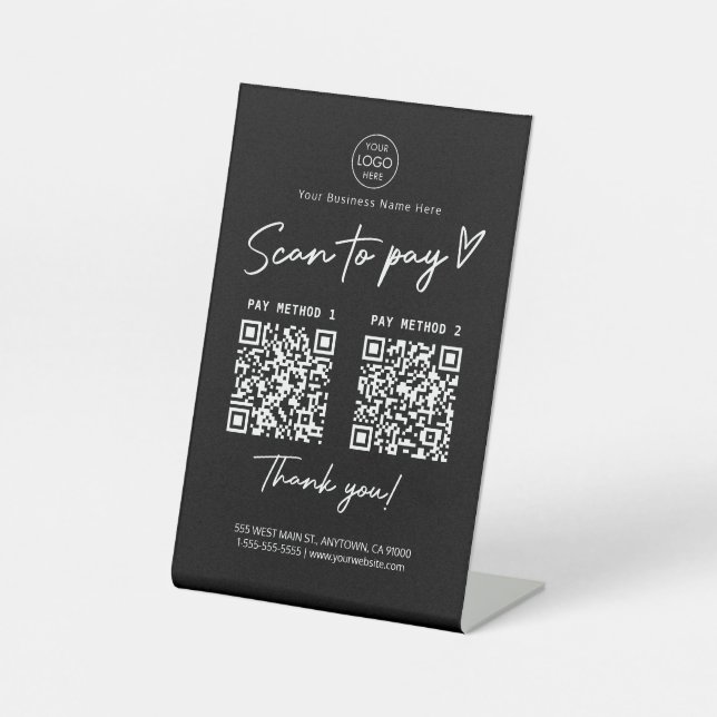 Scan to Pay QR Code Payment Links Schwarz Sockelschild (Vorderseite)