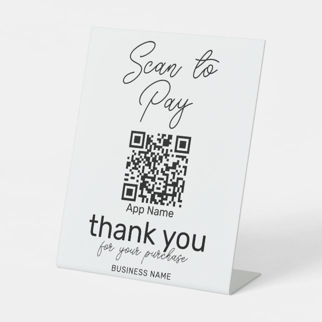Scan to Pay QR Code Payment Schwarz-weiß modern Sockelschild (Vorderseite)
