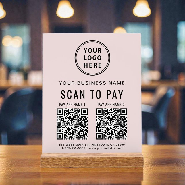 Scan to Pay QR Code Pink Tabletop (Scan to Pay QR Code Pink Tabletop Acrylic Sign)