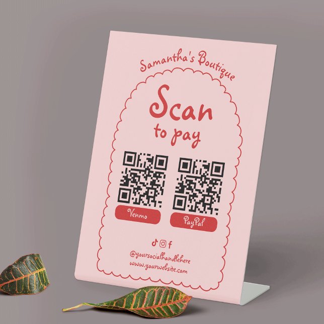 Scan to Pay Retro Rosa Red Girly 2 QR Code Zahlung Sockelschild (Von Creator hochgeladen)