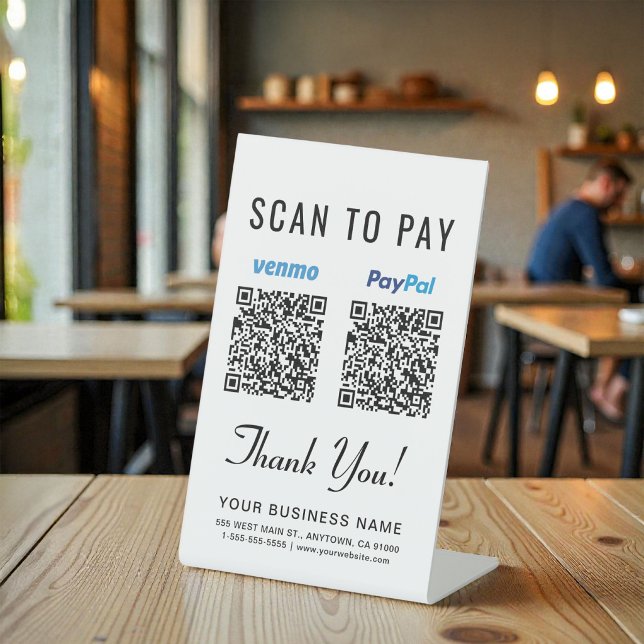 Scan to Pay Venmo Paypal QR Codes Sockelschild (Scan to Pay Venmo Paypal QR Codes Pedestal Sign)