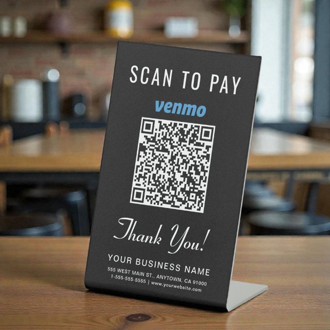 Scan to Pay Venmo QR Code Black Sockelschild (Venmo QR Code Black Scan to Pay Countertop Pedestal Sign)