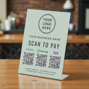 Scan to Pay Venmo Zelle CashApp QR-Code Logo Grün Sockelschild