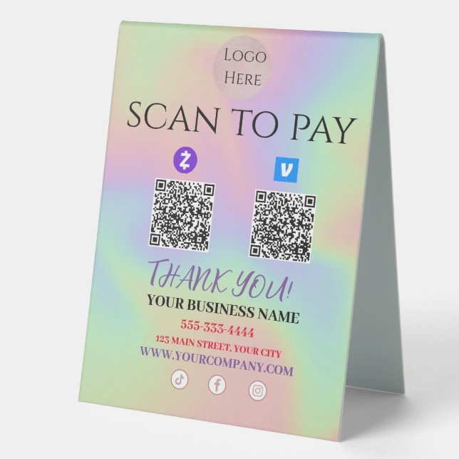 Scan to Pay Zelle Venmo QR-Code Tischaufsteller (Vorderseite)