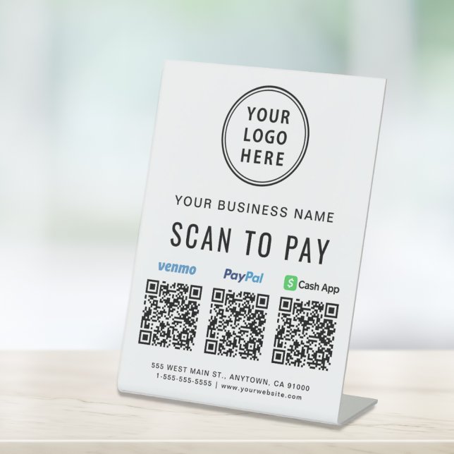 Scan to PayPal Venmo CashApp QR-Codes Logo Sockelschild (A QR code sign to effortlessly connect your customers to your payment platforms)