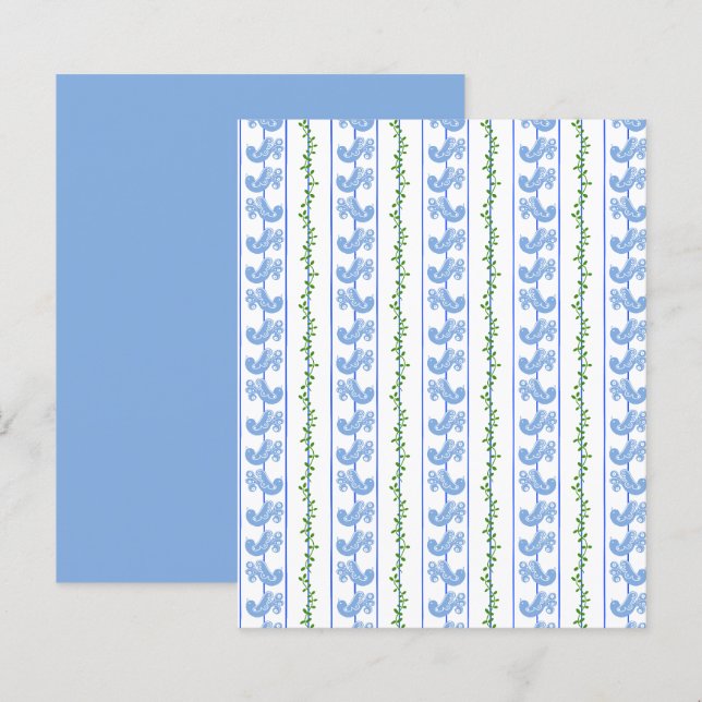 Scandi Blue Bird Green Ivy Stripe Scrapbook Paper (Vorne/Hinten)