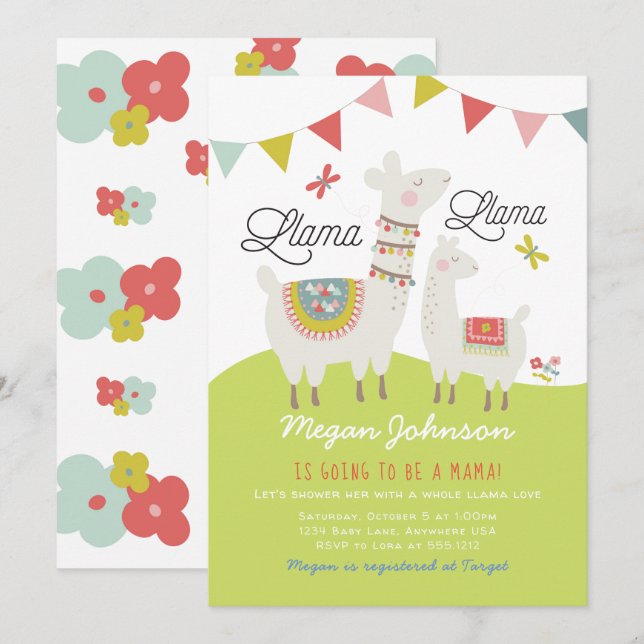 Scandi Boho Llama Baby shower Invitation (Devant / Derrière)