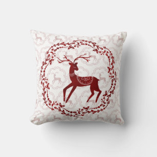 Scandi Folk Art Weihnachtsstil Hirsch & Vögel Kissen