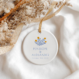 Scandi Folk Blume Blaugelbe Hochzeit Keramik Ornament