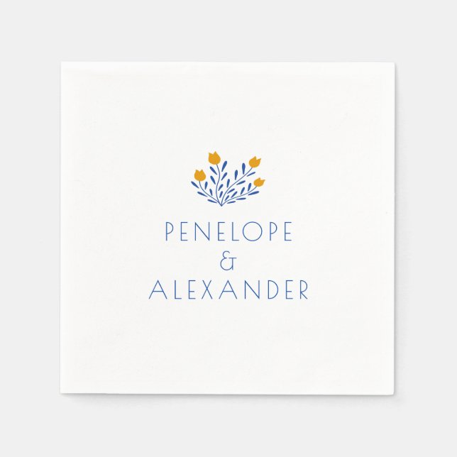 Scandi Folk Blume Blaugelbe Hochzeit Serviette (Vorderseite)