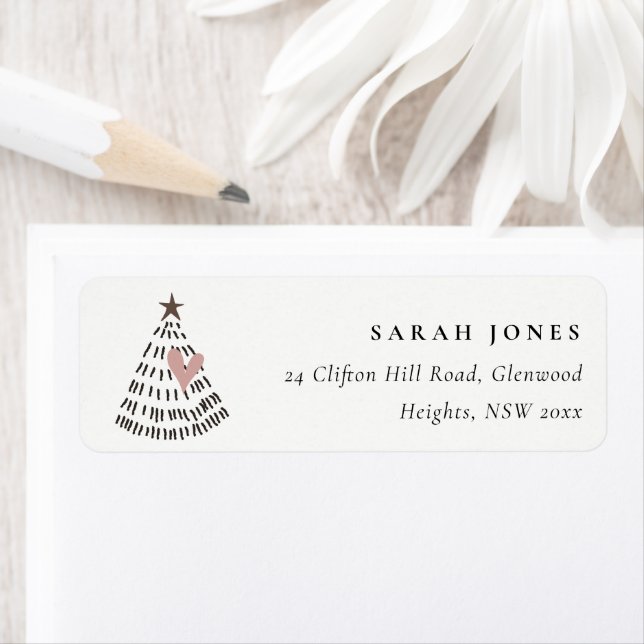 Scandi Minimal Blush Heart Christmas Tree Address (Insitu)