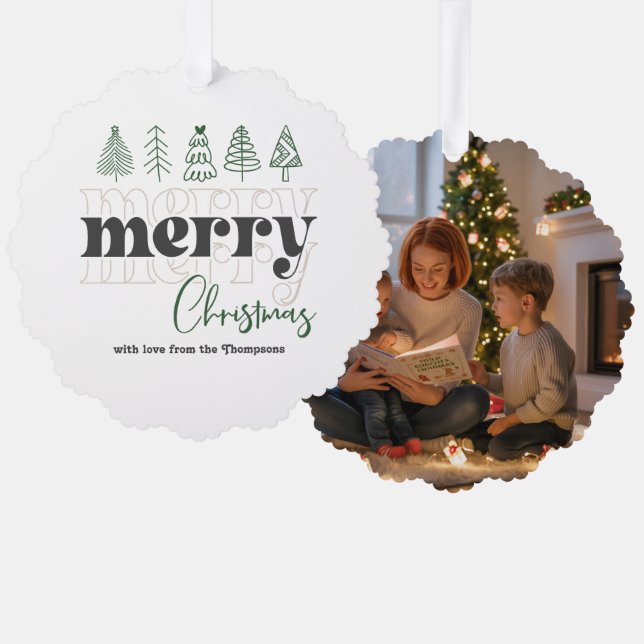Scandi Neutral Scribbles frohe Weihnachts-Keepake Ornament Karte (Vorderseite/Rückseite)