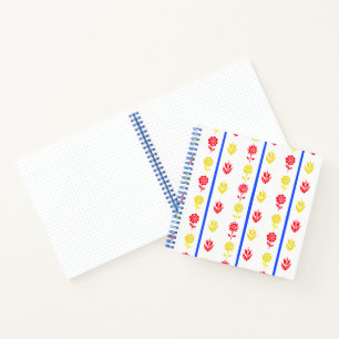 Scandi Red Yellow Blume Blue Stripe Bullet Journal Notizbuch