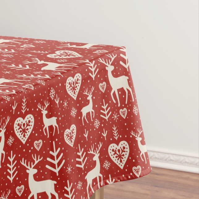 Scandi Reindeer Hearts Tischdecke (Beispiel)