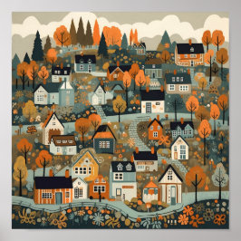 Scandi Village at Fall Art Poster