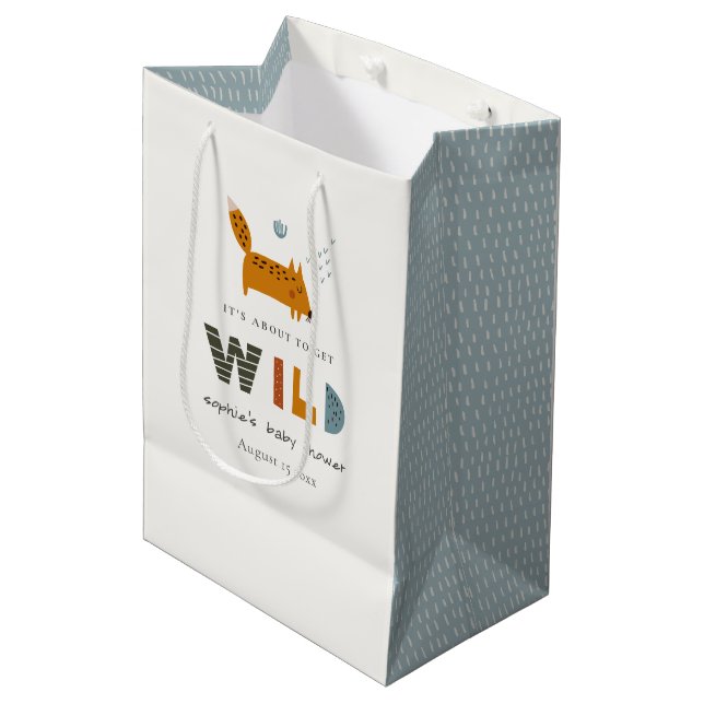 Scandi Wild Tropical Woodland Animals Baby Dusche Mittlere Geschenktüte (Vorderseite Schrägansicht)