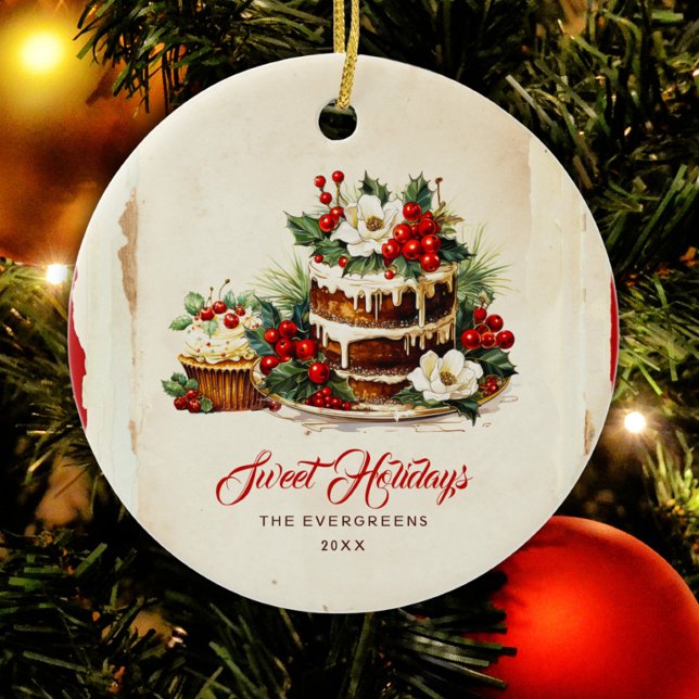 Scandi Winter Foliage Wasserfarbe Frohe Weihnachte Keramik Ornament (Von Creator hochgeladen)