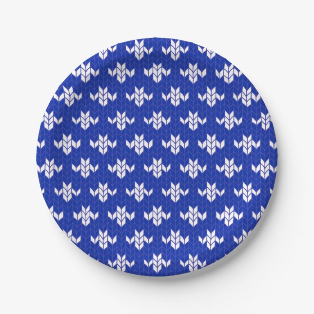 SCANDIA BLAUE STRICK 7" Rundpapier-Teller Pappteller (Vorderseite)