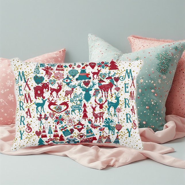 Scandia Frohe Weihnachtssymbole Skandinavien Dekokissen (Scandia Merry Christmas Symbols Nordic Scandinavia Accent Pillow)