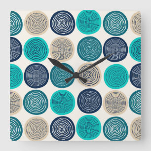 Scandinavian Circle Dots Mandala Pattern 1 Quadratische Wanduhr