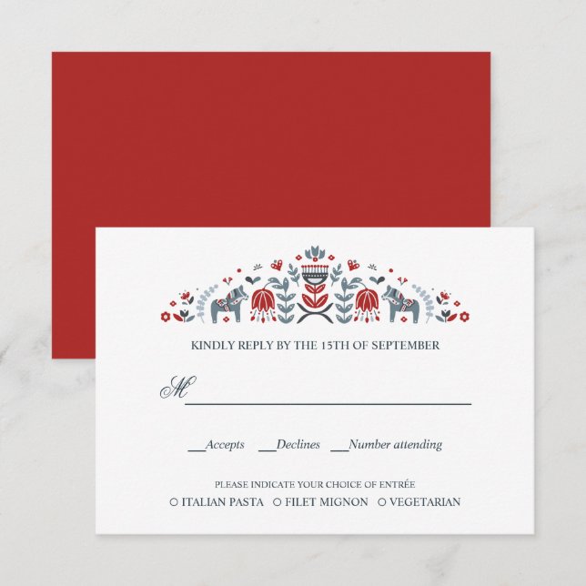 SCandinavian Dala Horse WEDDING RSVP MEAL WAICE (Vorne/Hinten)