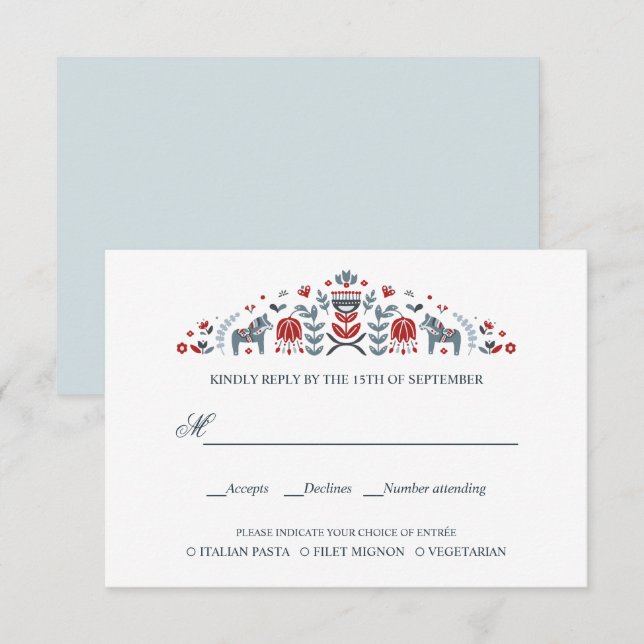 SCandinavian Dala Horse WEDDING RSVP MEAL WAICE (Vorne/Hinten)