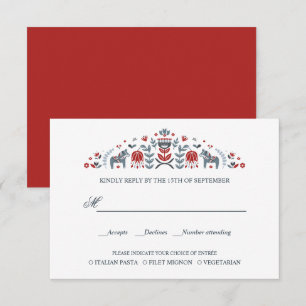 SCandinavian Dala Horse WEDDING RSVP MEAL WAICE Karte