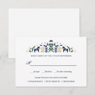 Scandinavian Dala Horse WEDING RSVP V1 Karte