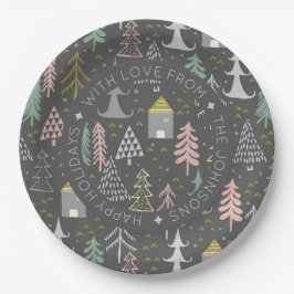 Scandinavian Doodle Christmas Village personalisie Pappteller