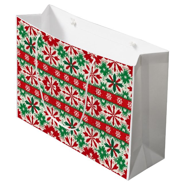 Scandinavian Fair Isle Christmas Große Geschenktüte (Vorderseite Schrägansicht)