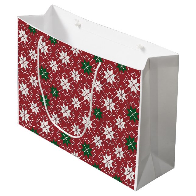 Scandinavian Fair Isle Christmas Große Geschenktüte (Vorderseite Schrägansicht)