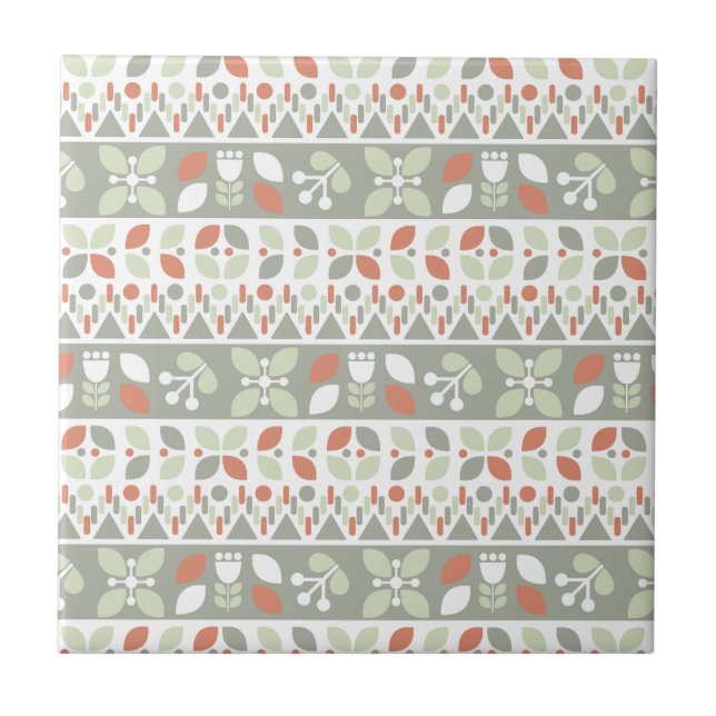  Scandinavian Floral Folk Design Pattern  Fliese (Vorderseite)