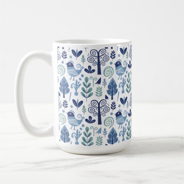 Scandinavian Folk Art Bird and Botanical Pattern M Kaffeetasse (Links)