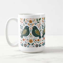 Scandinavian Folk Art Birds and Floral Pattern Mug Kaffeetasse