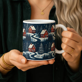 Scandinavian Folk Art Cozy Winter Cabin Mug