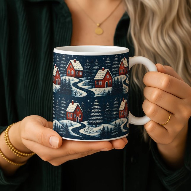 Scandinavian Folk Art Cozy Winter Cabin Mug (Créateur téléchargé)
