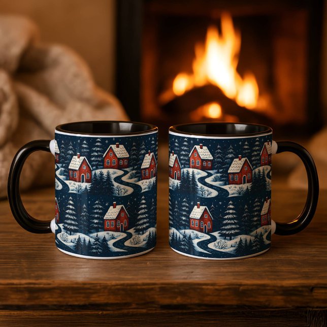 Scandinavian Folk Art Cozy Winter Cabin Mug (Créateur téléchargé)