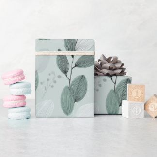 Scandinavian Light Green Leaf Sage Floral Pattern Geschenkpapier