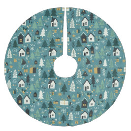 Scandinavian Merry Christmas Tree Winter Snow Polyester Weihnachtsbaumdecke