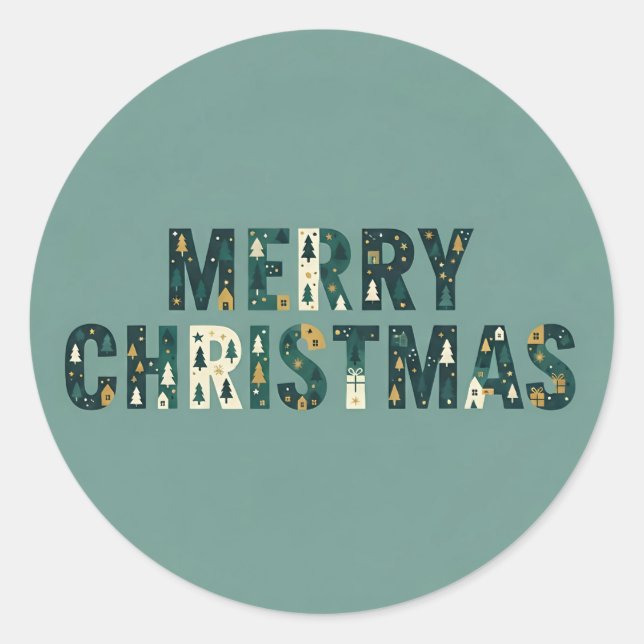 Scandinavian Merry Christmas Typography Runder Aufkleber (Vorderseite)
