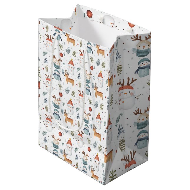 Scandinavian Nordic Christmas Gift Bag Mittlere Geschenktüte (Vorderseite Schrägansicht)