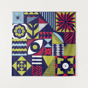 Scandinavian or retro style graphic pattern. Hand- Wandteppich