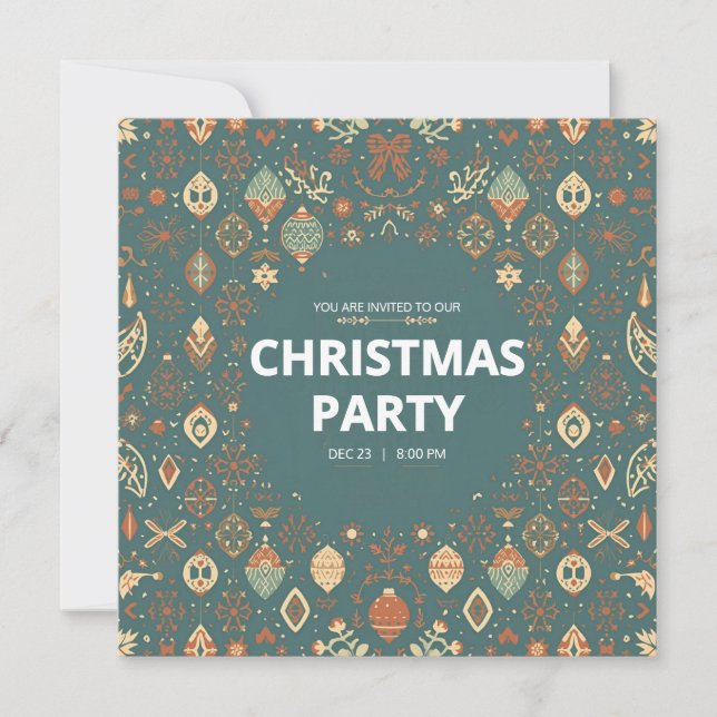Scandinavian Ornament Christmas Party Invitation (Devant)