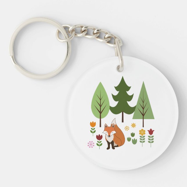 Scandinavian Style Fox Flowers Trees Illustration (Devant)