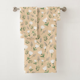 Scandinavian white Floral Badhandtuch Set