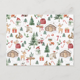 Scandinavian Winter wonderland woodland animals ce Postkarte