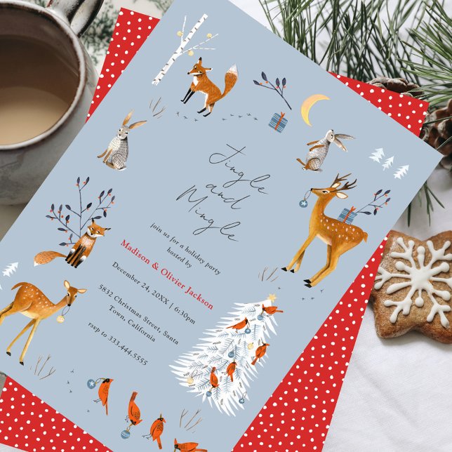 Scandinavian Woodland Animals Christmas Party Einladung (Scandinavian Woodland Animals Christmas Party Invitation)