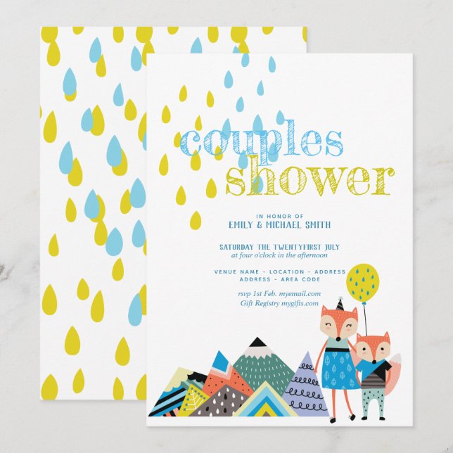 Scandinavie Art Couples Douche Invitations Folk Fo (Devant / Derrière)