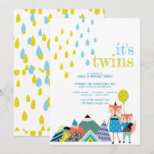 Scandinavie Folk Art TWINS Baby showers Invitation
